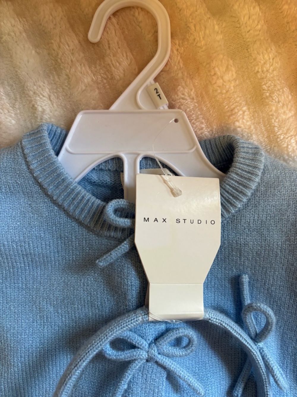 Max Studio Pastel Blue Crewneck Sweater with Ties